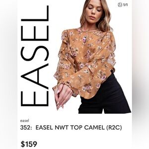 Easel NWT Camel Floral Ruffle-Sleeve Blouse size Large